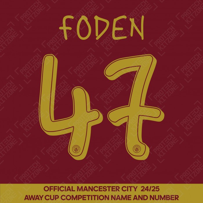 Foden 47 (Official Cup Competition Name and Number Printing for Manchester City 2024/25 Third Shirt)