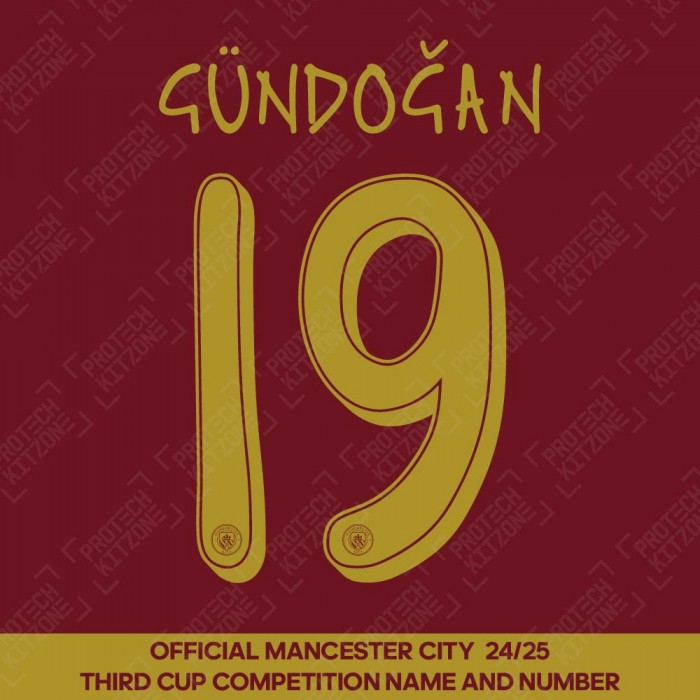 Gündoğan 19 (Official Cup Competition Name and Number Printing for Manchester City 2024/25 Third Shirt)