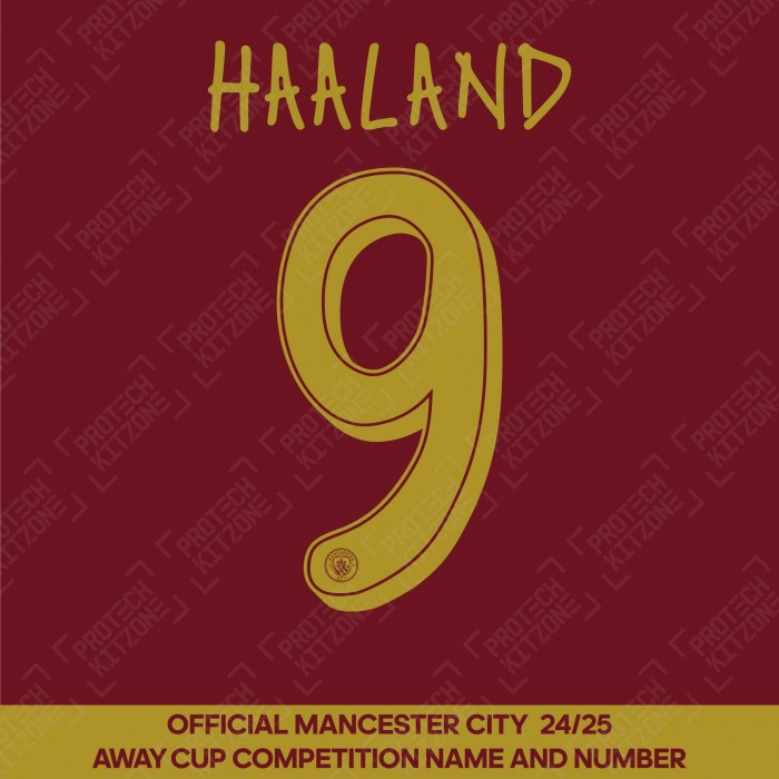 Haaland 9 (Official Cup Competition Name and Number Printing for Manchester City 2024/25 Third Shirt)
