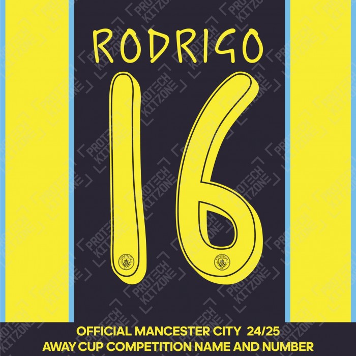 Rodrigo 16 (Official Cup Competition Name and Number Printing for Manchester City 2024/25 Away Shirt)