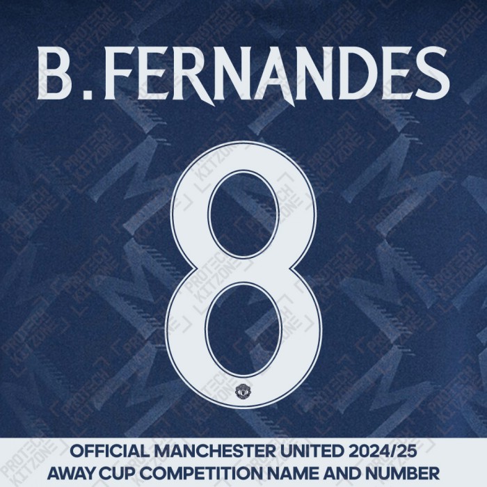 B. Fernandes 8 (Official Manchester United FC 2024/25 Away Name and Numbering)  