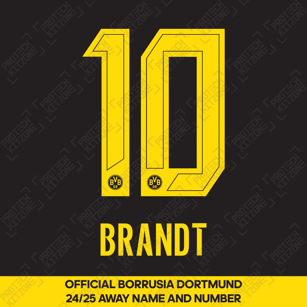 Brandt 10 (Official Borussia Dortmund 2024/25 Away Name and Numbering) Brandt 10 (Official Borussia Dortmund 2024/25 Away Name and Numbering)