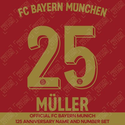 Müller 25 - Official Bayern Munich 125 Anniversary Name and Number w/ FC Bayern Munchen Back Wording