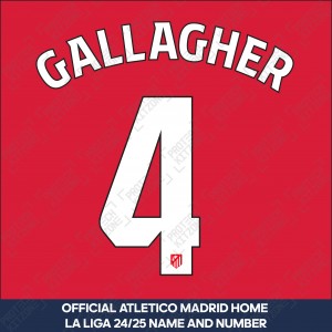 Gallagher 4 (Official Atletico Madrid 2024/25 Home Name and Numbering - La Liga Version) 