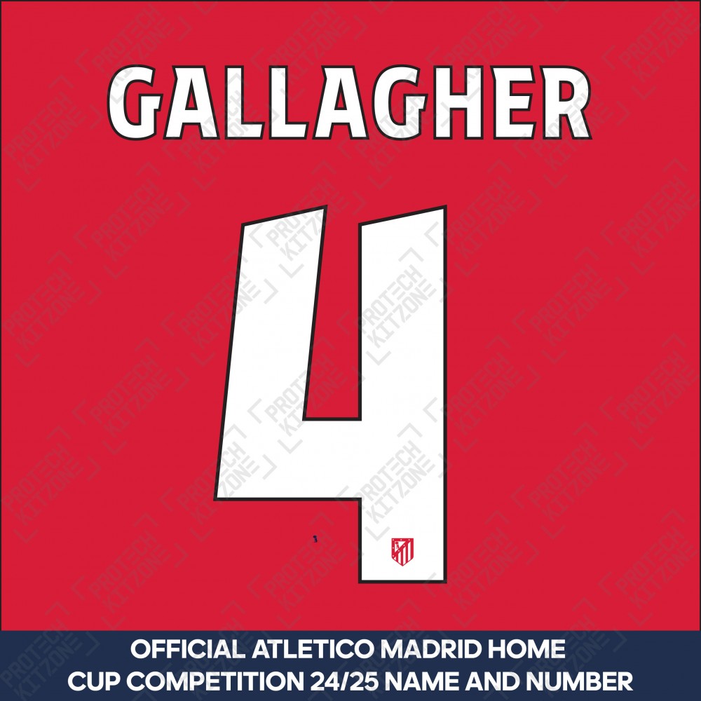 Gallagher 4 (Official Atletico Madrid 2024/25 Home Name and Numbering - Cup Version) Gallagher 4 (Official Atletico Madrid 2024/25 Home Name and Numbering - Cup Version)