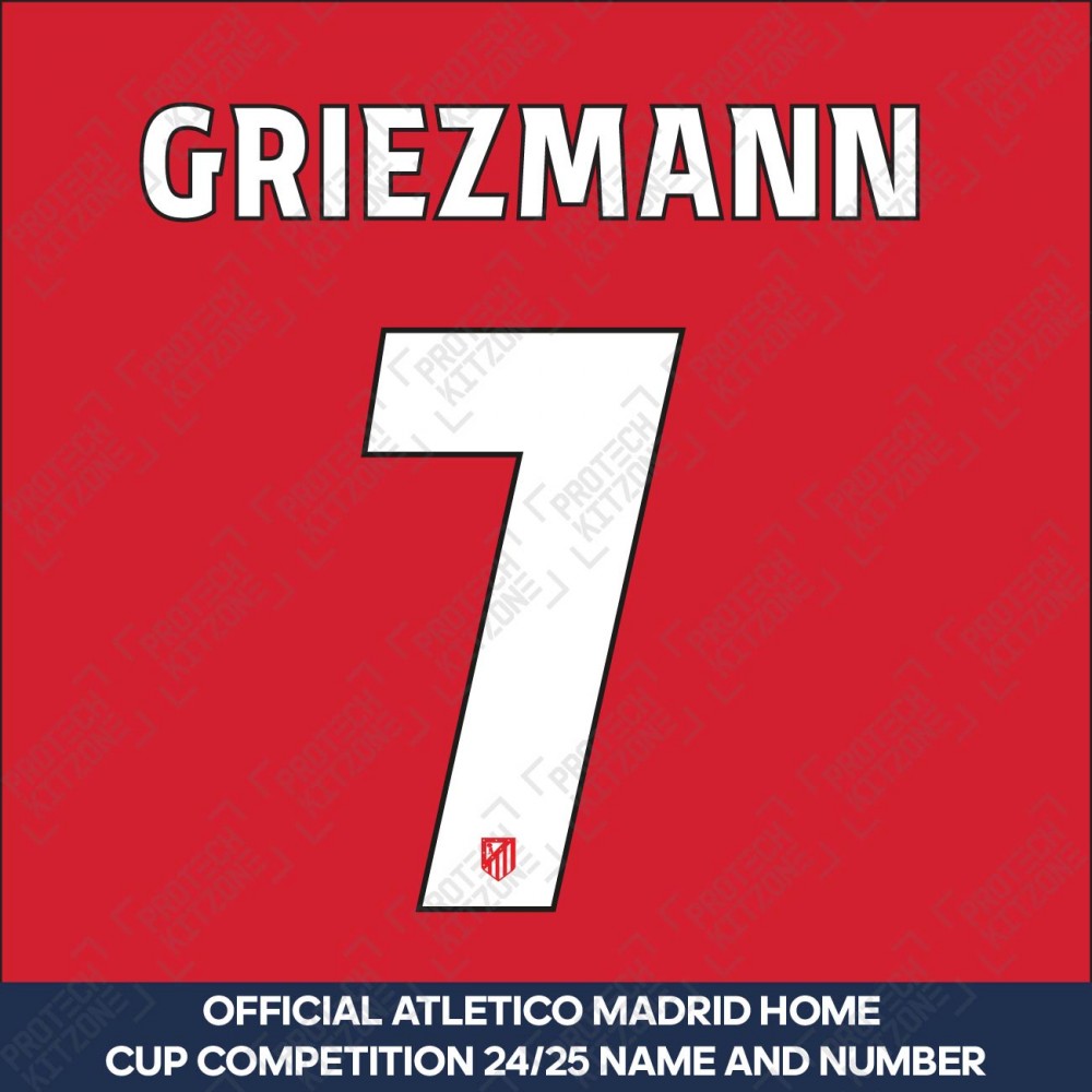 Griezmann 7 (Official Atletico Madrid 2024/25 Home Name and Numbering - Cup Version) (G7-ATM-2425-CUP, 2024/25 Season Nameset, ) by www.protechkitzone.com Griezmann 7 (Official Atletico Madrid 2024/25 Home Name and Numbering - Cup Version)