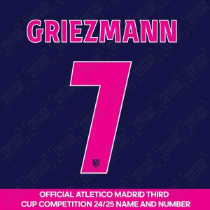 Griezmann 7 (Official Atletico Madrid 2024/25 Third Name and Numbering - Cup Version) 
