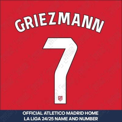 Griezmann 7 (Official Atletico Madrid 2024/25 Home Name and Numbering - La Liga Version) 