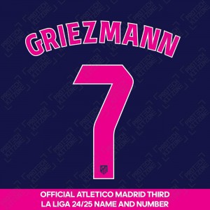 Griezmann 7 (Official Atletico Madrid 2024/25 Third Name and Numbering - La Liga Version) 