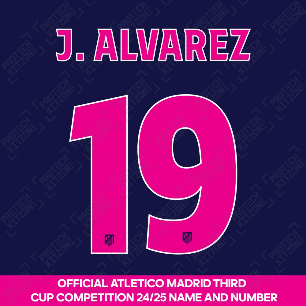 J. Alvarez 19 (Official Atletico Madrid 2024/25 Third Name and Numbering - Cup Version) (J19-ATM-2425-T-CUP, Buy more Save more, ) by www.protechkitzone.com J. Alvarez 19 (Official Atletico Madrid 2024/25 Third Name and Numbering - Cup Version)