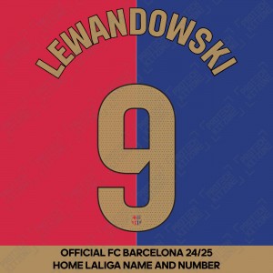 Lewandowski 9 (Official FC Barcelona 2024/25 Home Name & Numbering - La Liga Version) 