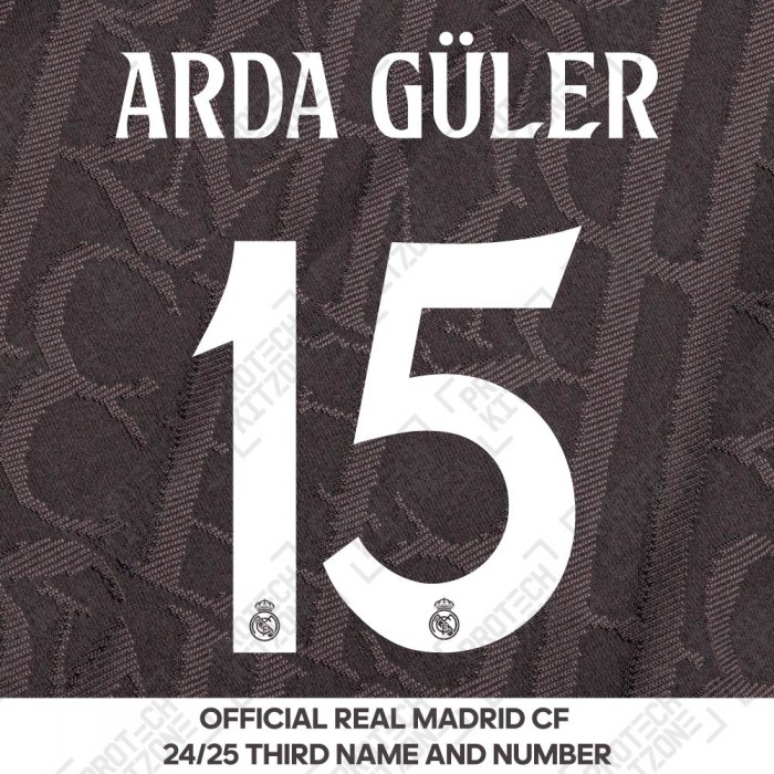 Arda Güler 15 (Official Real Madrid CF 2024/25 Third Cup Competition Name and Numbering) 