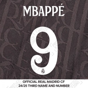 Mbappé 9 (Official Real Madrid CF 2024/25 Third Cup Competition Name and Numbering) 