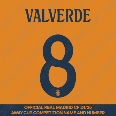 Valverde 8 (Official Real Madrid CF 2024/25 Away Cup Competition Name and Numbering) 