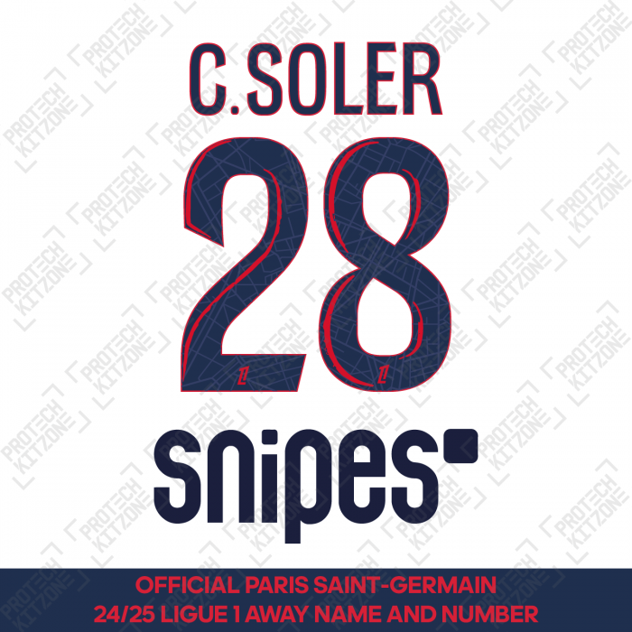 C. Soler 28 - Official Paris Saint-Germain 2024/25 Away Name and Number (Ligue 1 Version) 