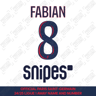 Fabian 8 - Official Paris Saint-Germain 2024/25 Away Name and Number (Ligue 1 Version) 