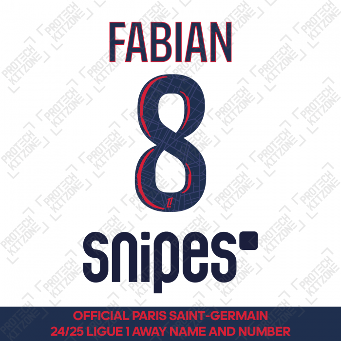 Fabian 8 - Official Paris Saint-Germain 2024/25 Away Name and Number (Ligue 1 Version) 