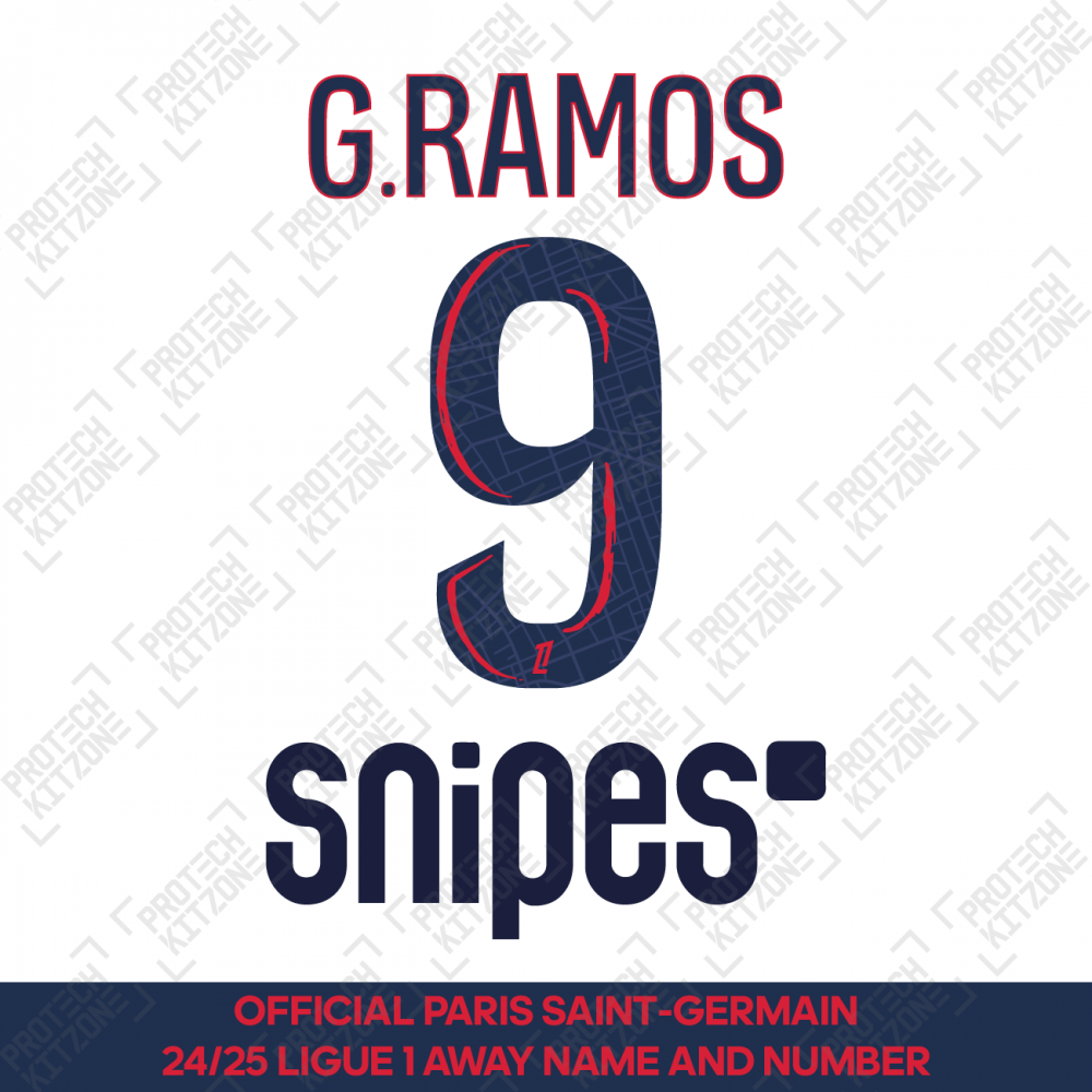 G. Ramos 9 - Official Paris Saint-Germain 2024/25 Away Name and Number (Ligue 1 Version) G. Ramos 9 - Official Paris Saint-Germain 2024/25 Away Name and Number (Ligue 1 Version)