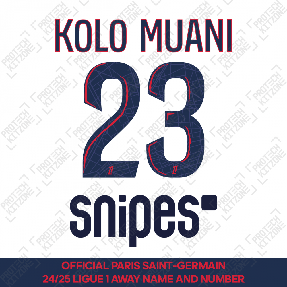 Kolo Muani 23 - Official Paris Saint-Germain 2024/25 Away Name and Number (Ligue 1 Version) Kolo Muani 23 - Official Paris Saint-Germain 2024/25 Away Name and Number (Ligue 1 Version)