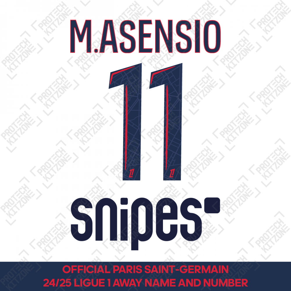 M. Asensio 11 - Official Paris Saint-Germain 2024/25 Away Name and Number (Ligue 1 Version) M. Asensio 11 - Official Paris Saint-Germain 2024/25 Away Name and Number (Ligue 1 Version)