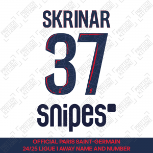 Škriniar 37 - Official Paris Saint-Germain 2024/25 Away Name and Number (Ligue 1 Version) 