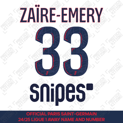 Zaïre-Emery 33 - Official Paris Saint-Germain 2024/25 Away Name and Number (Ligue 1 Version) 