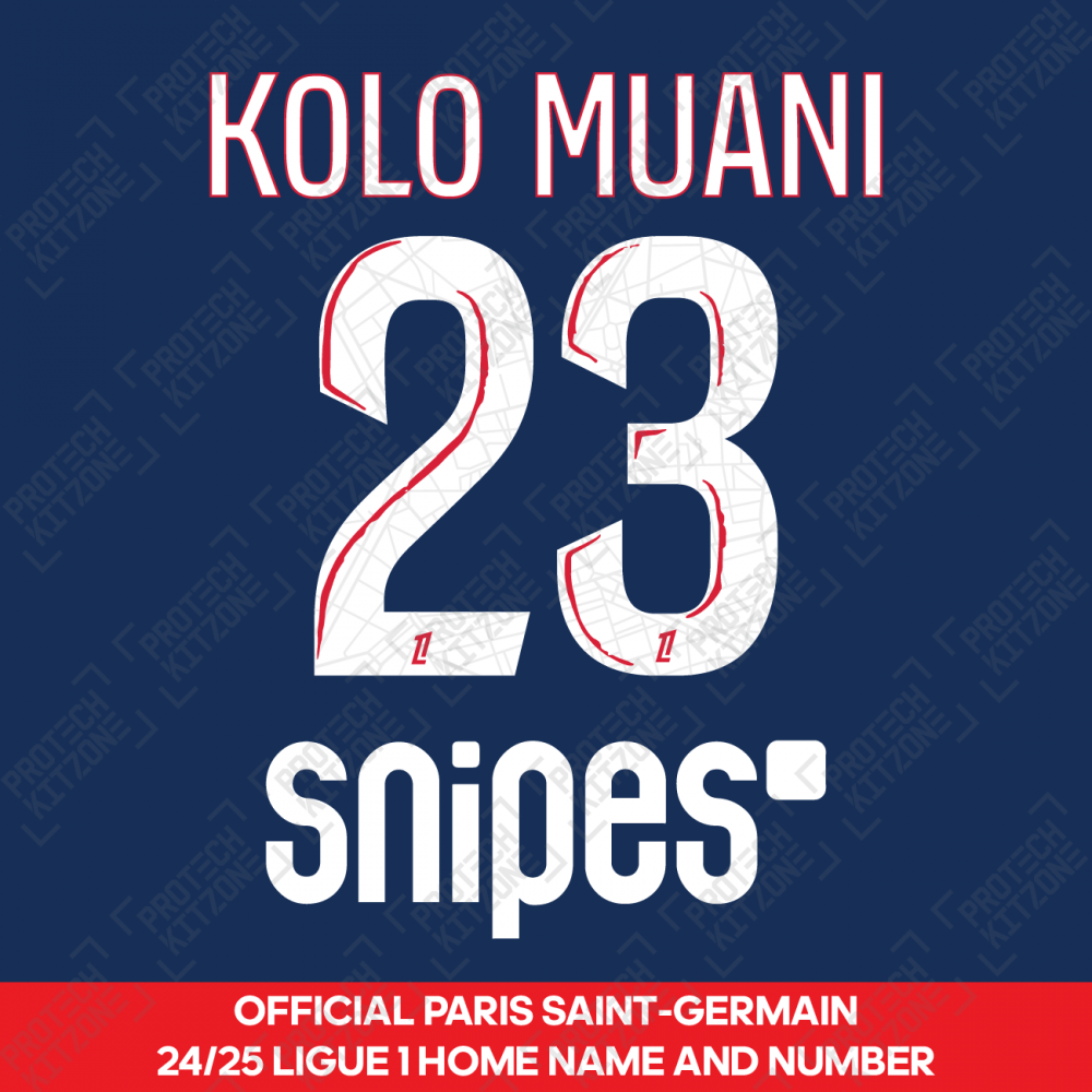 Kolo Muani 23 - Official Paris Saint-Germain 2024/25 Home Name and Number (Ligue 1 Version) Kolo Muani 23 - Official Paris Saint-Germain 2024/25 Home Name and Number (Ligue 1 Version)