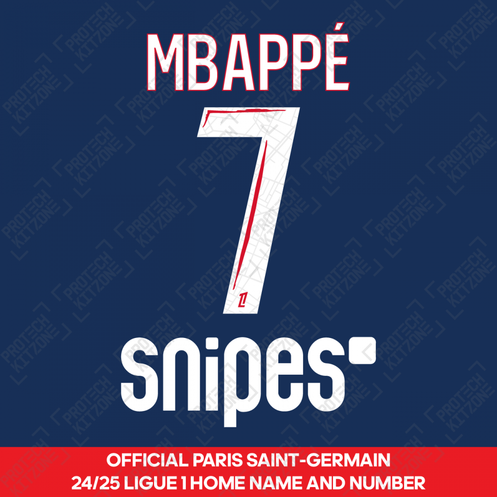 Mbappé 7 - Official Paris Saint-Germain 2024/25 Home Name and Number (Ligue 1 Version) Mbappé 7 - Official Paris Saint-Germain 2024/25 Home Name and Number (Ligue 1 Version)