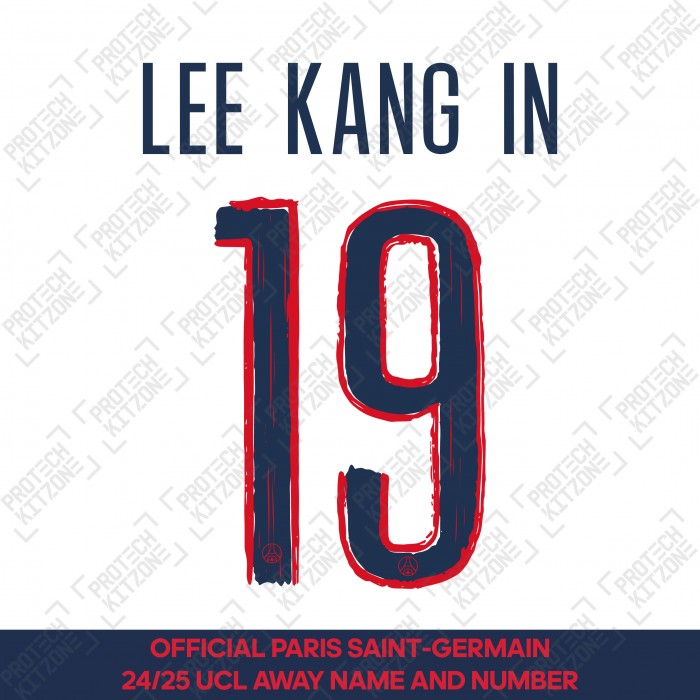 Lee Kang In 19 - Official Paris Saint-Germain 2024/25 Away Name and Number (UCL Version) 