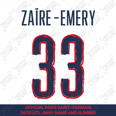 Zaïre-Emery 33 - Official Paris Saint-Germain 2024/25 Away Name and Number (UCL Version) 
