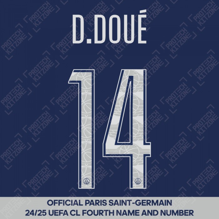 D. Doué 14 - Official Paris Saint-Germain 2024/25 Fourth Name and Number (UCL Version) 