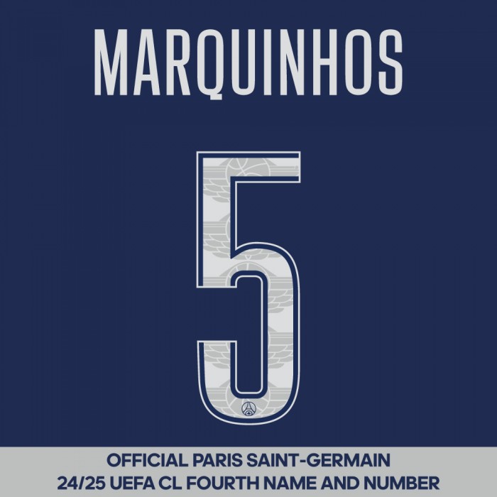 Marquinhos 5 - Official Paris Saint-Germain 2024/25 Fourth Name and Number (UCL Version) 