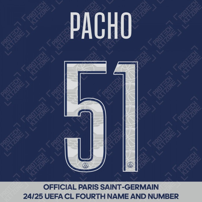 Pacho 51 - Official Paris Saint-Germain 2024/25 Fourth Name and Number (UCL Version) 