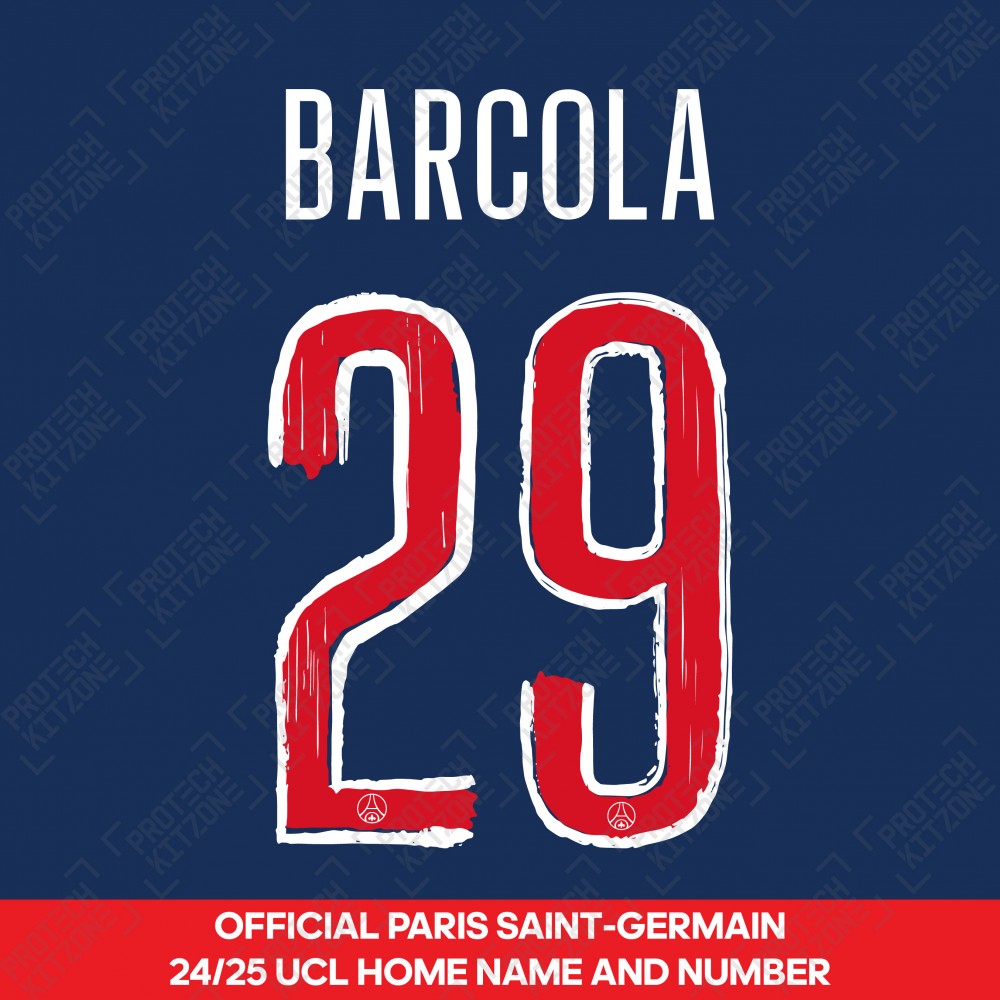 Barcola 29 - Official Paris Saint-Germain 2024/25 Home Name and Number (UCL Version) (B29-PSG-2425-UCL-NNS, Buy more Save more, ) by www.protechkitzone.com Barcola 29 - Official Paris Saint-Germain 2024/25 Home Name and Number (UCL Version)