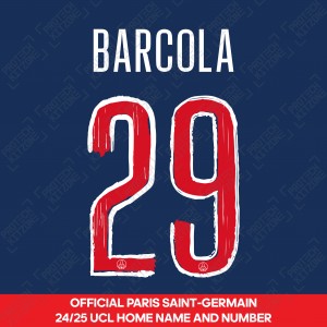 Barcola 29 - Official Paris Saint-Germain 2024/25 Home Name and Number (UCL Version) 