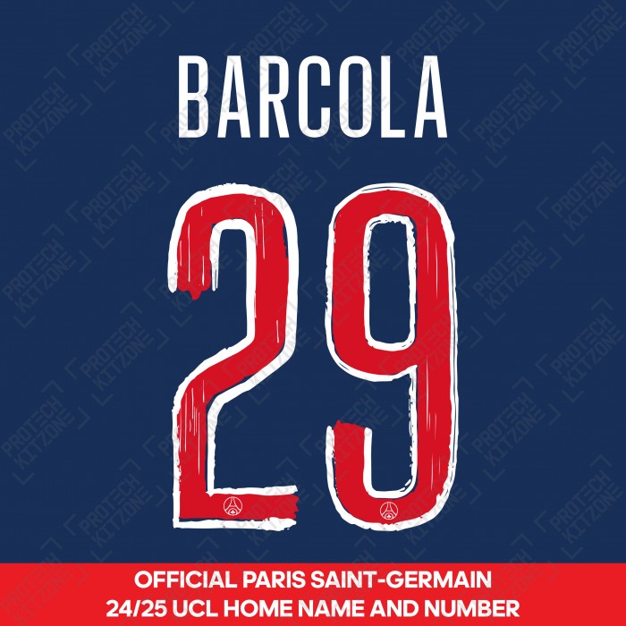 Barcola 29 - Official Paris Saint-Germain 2024/25 Home Name and Number (UCL Version) 