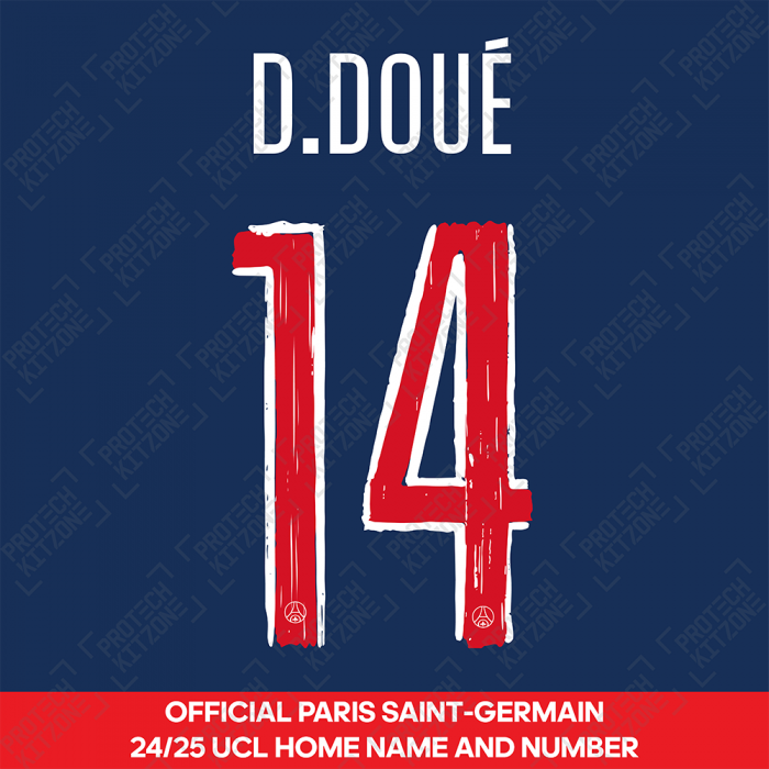 D. Doué 14 - Official Paris Saint-Germain 2024/25 Home Name and Number (UCL Version) 