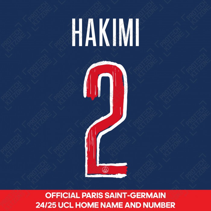 Hakimi 2 - Official Paris Saint-Germain 2024/25 Home Name and Number (UCL Version) 