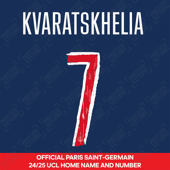 Kvaratskhelia 7 - Official Paris Saint-Germain 2024/25 Home Name and Number (UCL Version) 