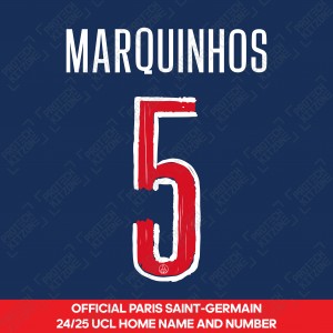 Marquinhos 5 - Official Paris Saint-Germain 2024/25 Home Name and Number (UCL Version) 