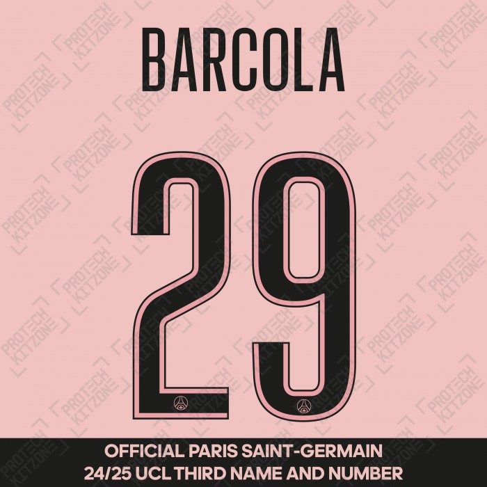 Barcola 29 - Official Paris Saint-Germain 2024/25 Third Name and Number (UCL Version) 