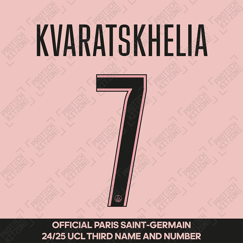 Kvaratskhelia 7 - Official Paris Saint-Germain 2024/25 Third Name and Number (UCL Version) Kvaratskhelia 7 - Official Paris Saint-Germain 2024/25 Third Name and Number (UCL Version)