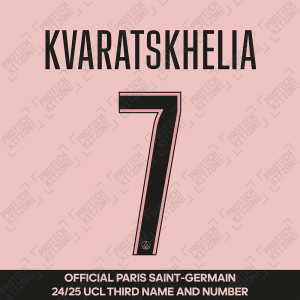 Kvaratskhelia 7 - Official Paris Saint-Germain 2024/25 Third Name and Number (UCL Version) 