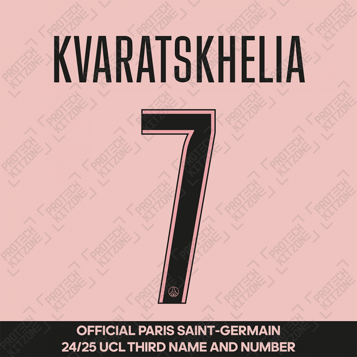 Kvaratskhelia 7 - Official Paris Saint-Germain 2024/25 Third Name and Number (UCL Version) 