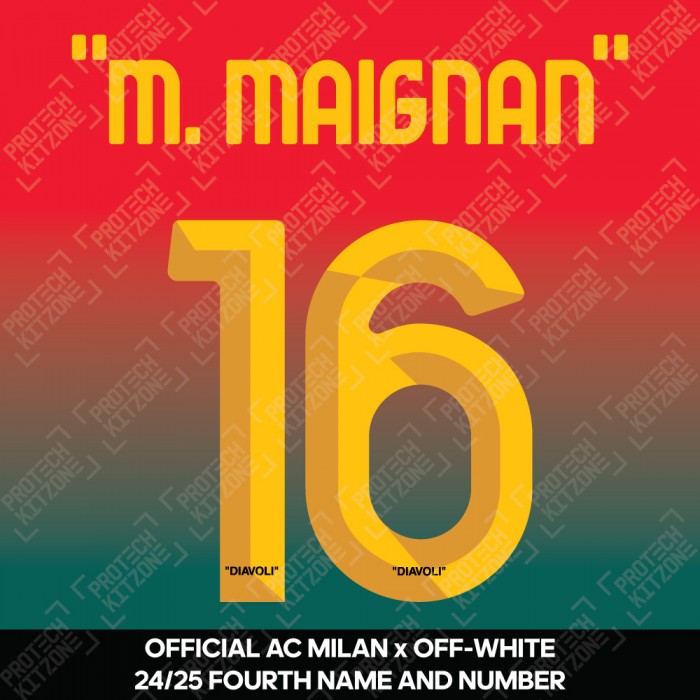 "M. Maignan" 16 (Official AC Milan x Off-White 2024/25 Fourth Name and Numbering)