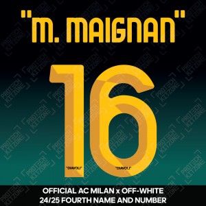 "M. Maignan" 16 (Official AC Milan x Off-White 2024/25 Fourth Name and Numbering)