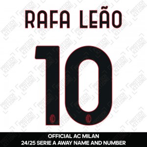 Rafa Leão 10 (Official AC Milan 2024/25 Away Serie A Name and Numbering)