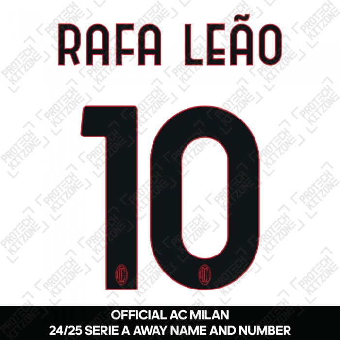 Rafa Leão 10 (Official AC Milan 2024/25 Away Serie A Name and Numbering)