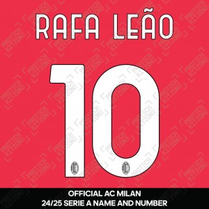 Rafa Leão 10 (Official AC Milan 2024/25 Home Serie A Name and Numbering)