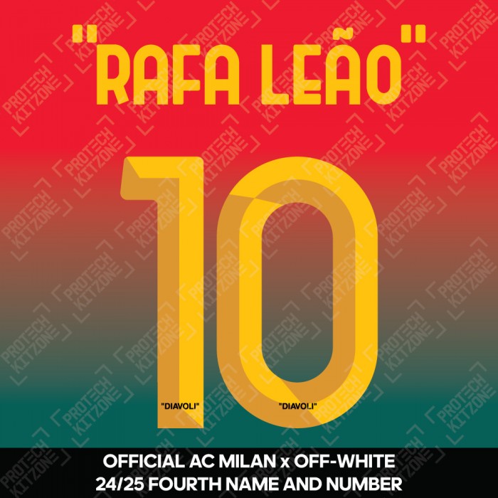 "Rafa Leão" 10 (Official AC Milan x Off-White 2024/25 Fourth Name and Numbering)